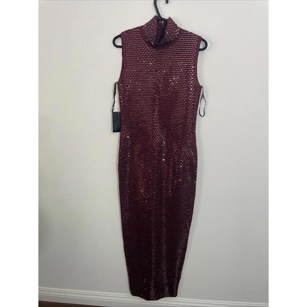 Retrofete Burgundy Sequin High-Neck Column Gown - Picture 5 of 15